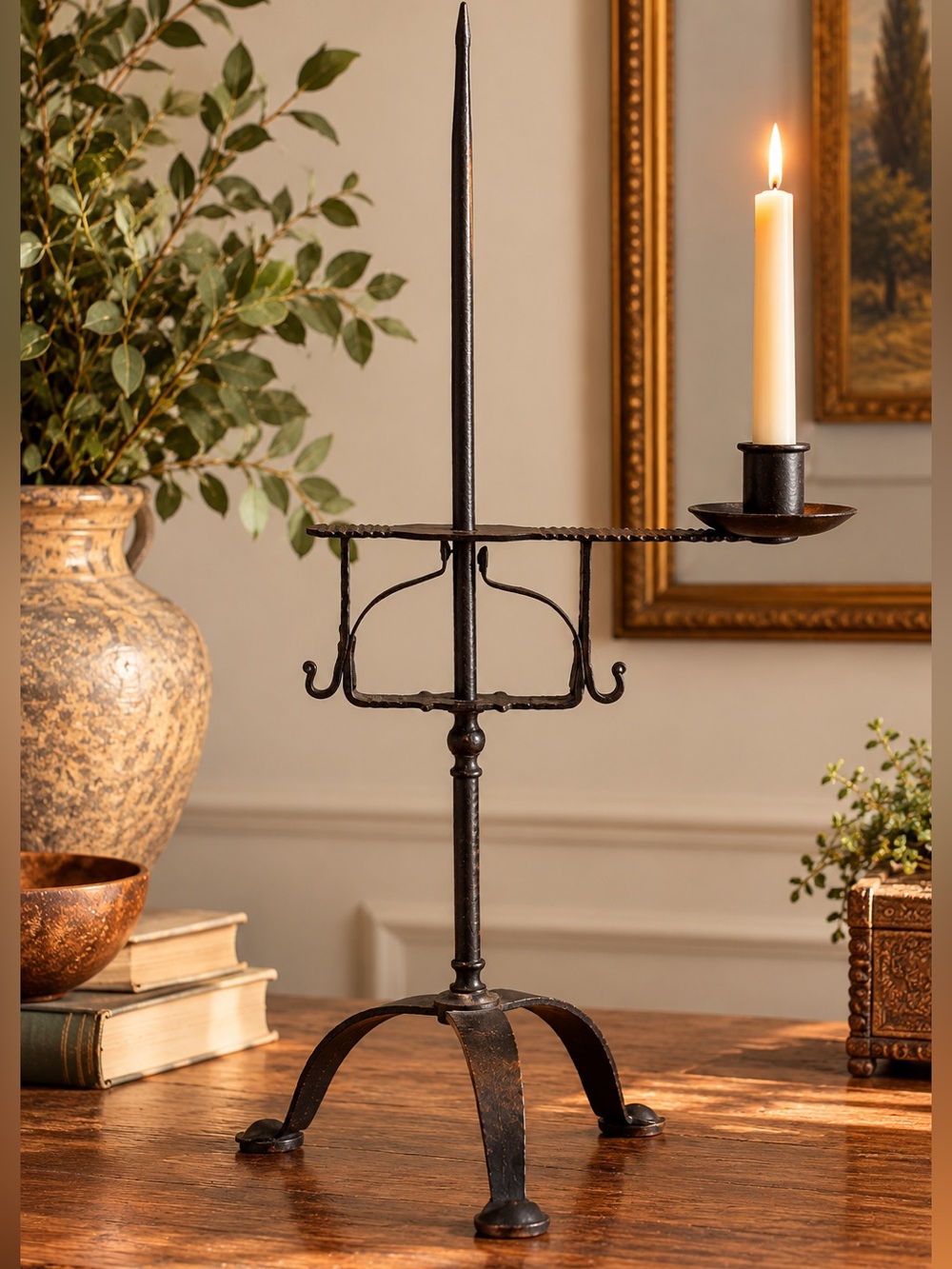 Vintage Wrought Iron Rotating Candle Stand 23” Gothic Rustic